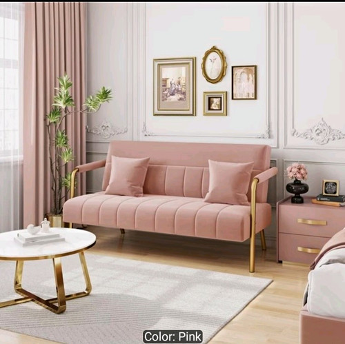 Pink velvet seater sofa - sofa, with