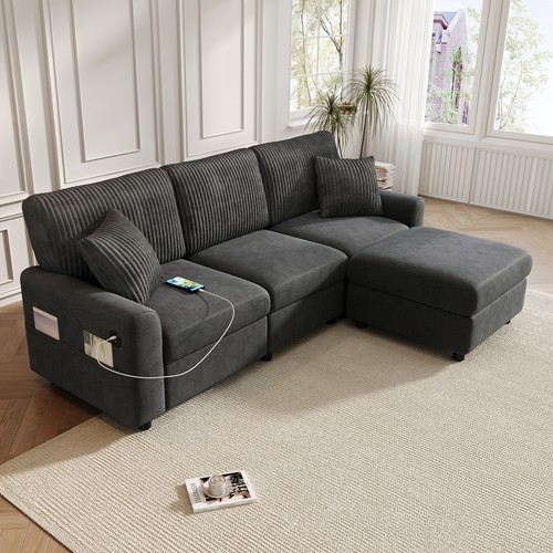 Shaped corner sofa dark grey - sofa,