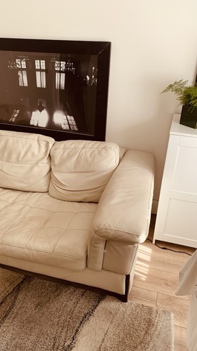 Beige leather seater sofa - beige,