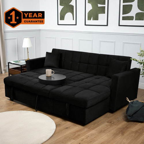 Velvet corner sofa - bed, with