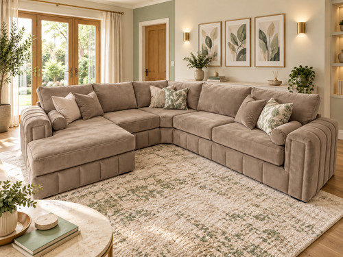 Luxury corner sofa mink plush - sofa,