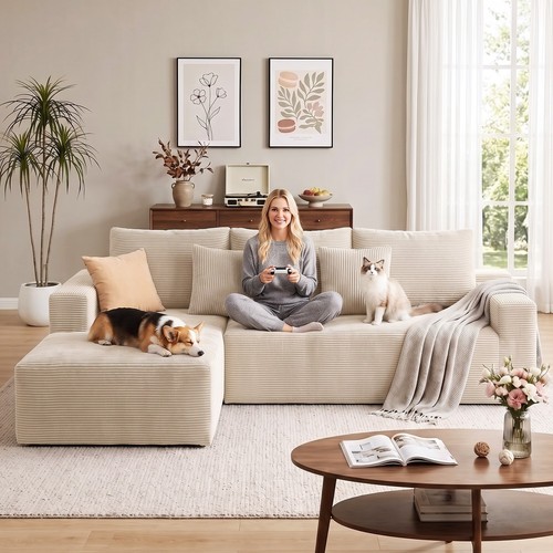 Jumbo cord corner sofa suite - cord,
