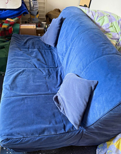 Blue corduroy sofa bed - bed, 3